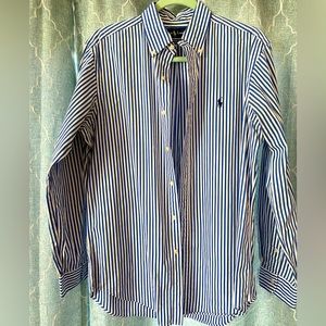 Ralph Lauren Mens Button Down Blue Striped Shirt Classic Fit Size M